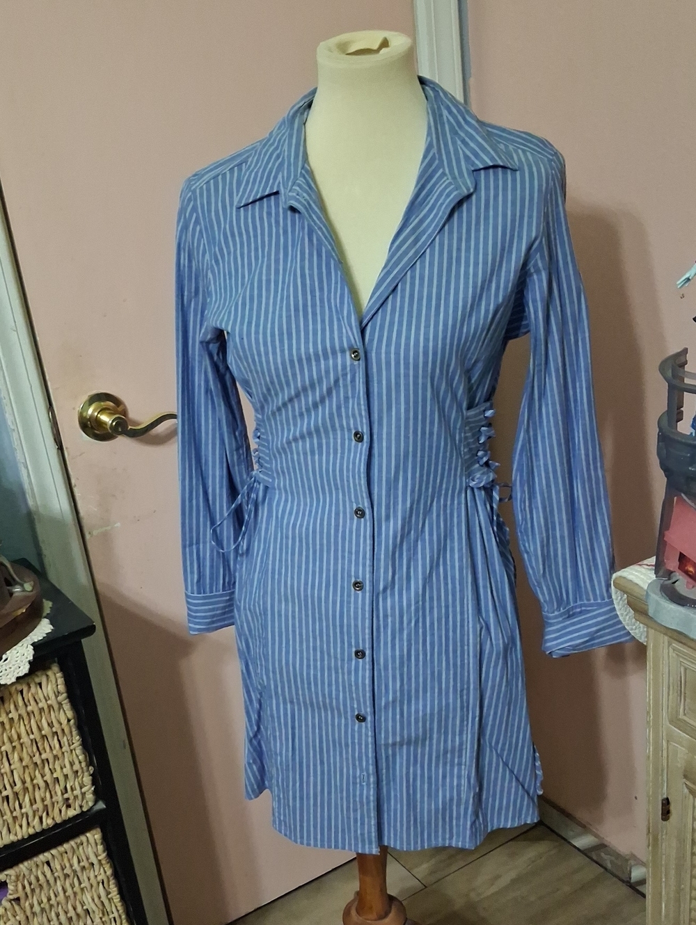 Xtraordinary Blue & White Striped Long-Sleeve Shirt Dress